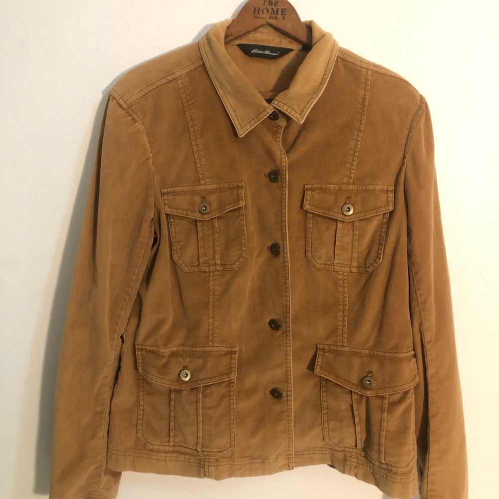 Eddie Bauer Corduroy Jacket Womens Size 8 Brown Button Front Utility Pocket Coat
